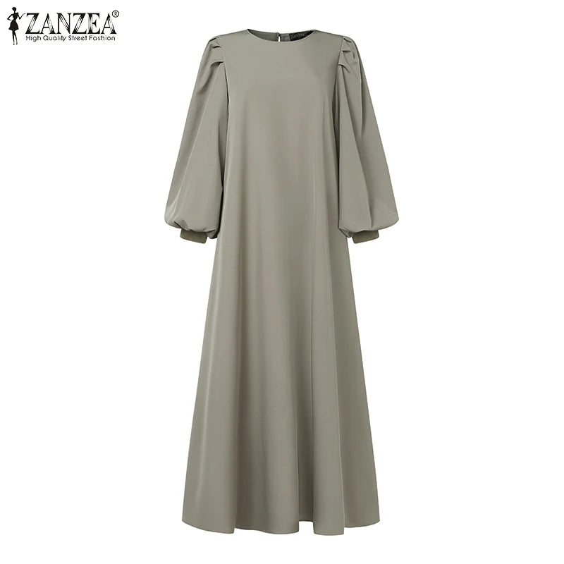 Autumn Elegant Long Lantern Sleeve Muslim Abaya Robe ZANZEA Women Maxi Dresses Ramadan Sundress Islamic Turkey Vestidos Kaftan.