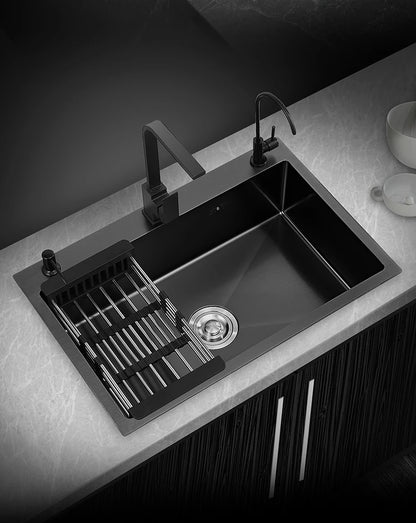 kitchen sink Black nano-sink single-slot household hand-washing basin kitchen large 304 stainless steel sink sink bowl