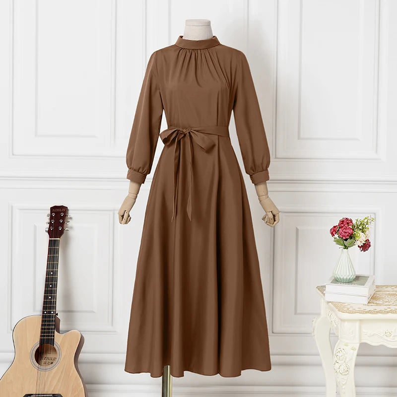 ZANZEA Women Long Sleeve A-line Sundress Spring Long Dress Autumn Solid Party Holiday Maxi Dresses Vestidos Femme Vintage Robe.