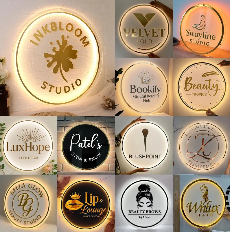 Custom Acrylic Business Sign LED Round Business Neon Lights Logo Sign Plaque Neon Circle Name 3D Company Shop Wall Art.