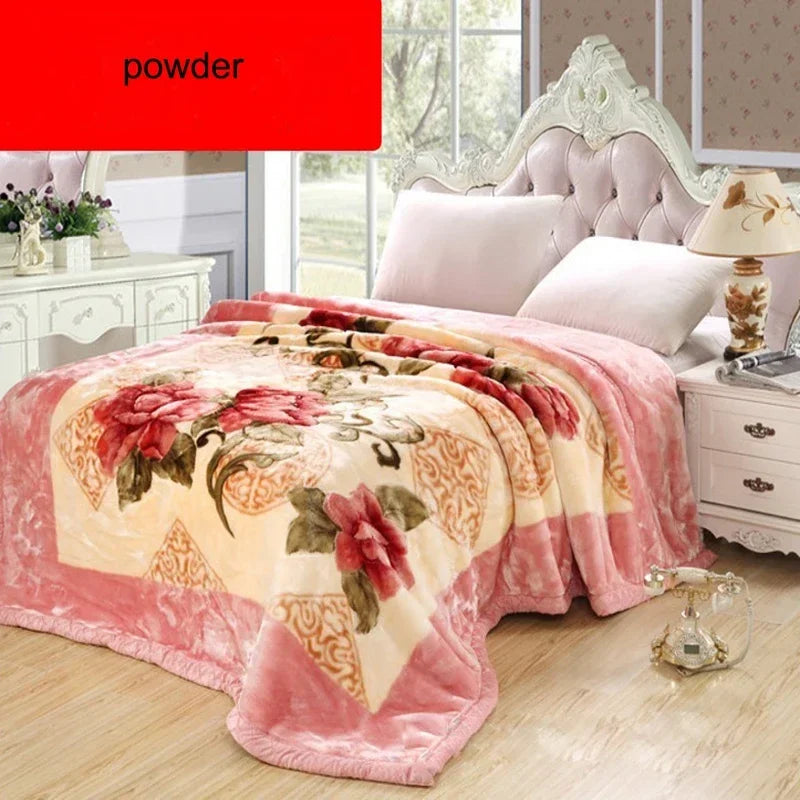 Double Layer Winter Thicken Raschel Plush Weighted Blanket For Bed Warm Heavy Blankets Throw Printed Flowers Fluffy Soft Carpet