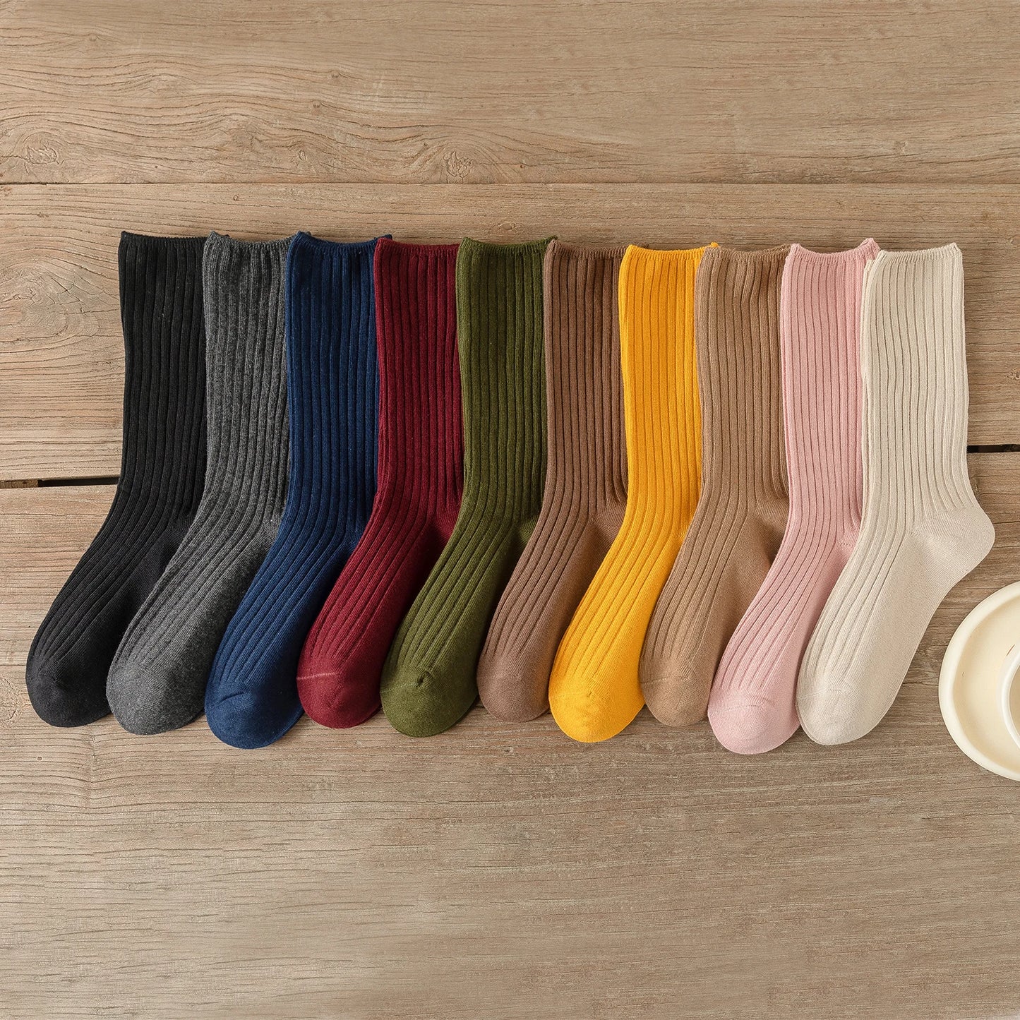 10Pairs Retro Women Cotton Loose Socks Autumn Winter Knitting Solid Color Long Black Pink Korean Japanese Student Girls.