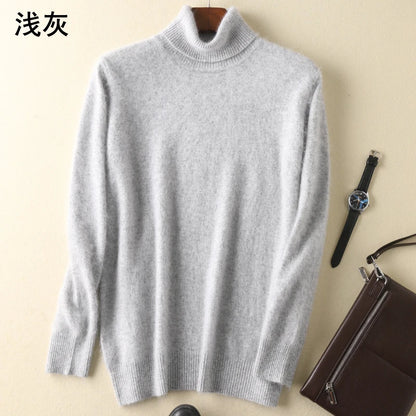 Men's 100% pure Mink Knitted Sweater Turtleneck Large Size Casual Pullover Autumn Winter New Base Shirt Men Warm High Lapels Top
