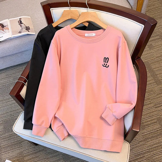 170kg plus size Damen büste Herbst lose Rundhals-Kaninchen-Sweatshirt Langarm lässig Top 6xl 7xl 8xl 9xl 10xl 11xl