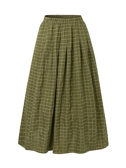 ZANZEA Women's Vintage Gingham Midi Skirts Casual Elastic Waist Gathered A-Line Skirt 2025 Autumn Woman Clothing Bottoms S-3XL.