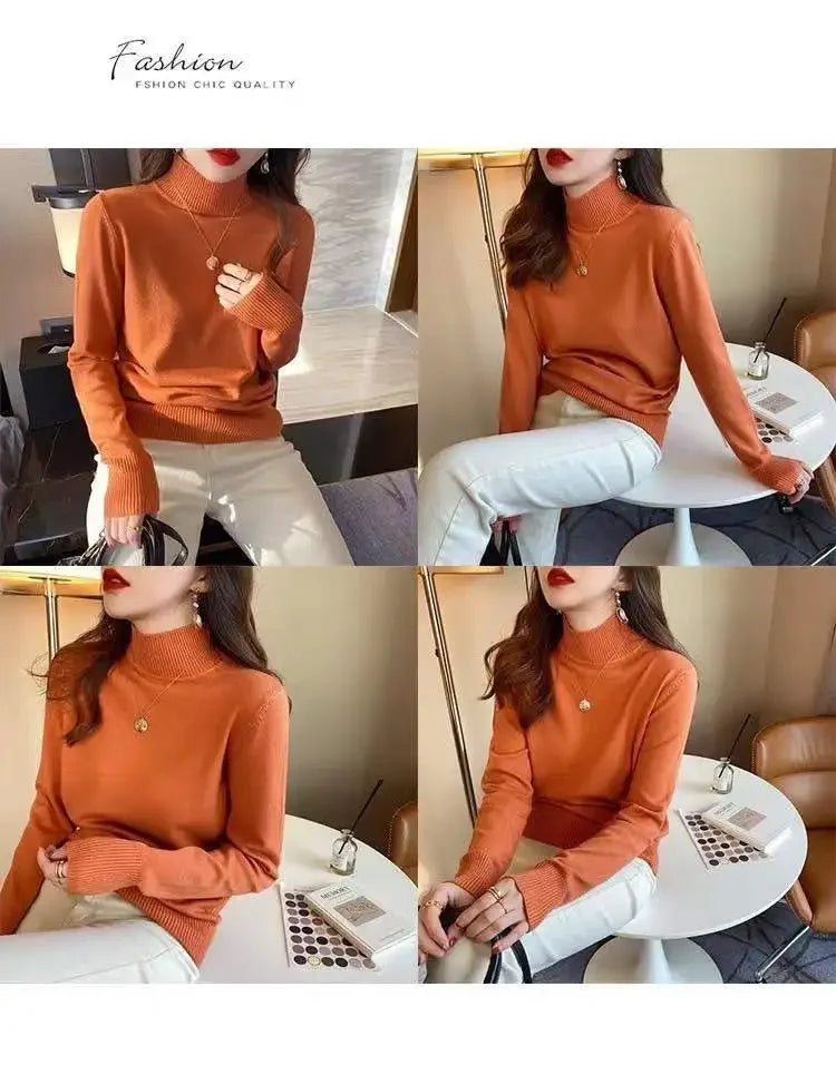 Herbst Winter Chic Bottom Pullover Frauen Mode Rollkragen Pullover Lose Langarm Gestrickte Jumper Weiche Warme Pull Femme Top