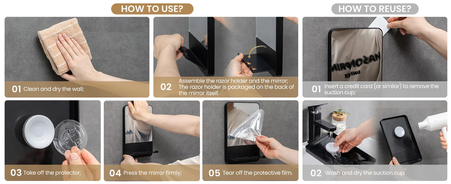 TAILI Acryl Anti Nebel Spiegel Dusche Rasieren Fogless Spiegel Waschraum Zubehör Für Frauen Make-Up Mann Rasieren Bad Werkzeuge