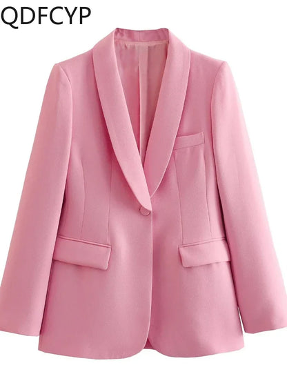 Women's Blazer New Spring Elegant Casual Office Lady Pink Jacket Coat Fashion High Waist Loose Wide Leg Trousers Pant Suit
