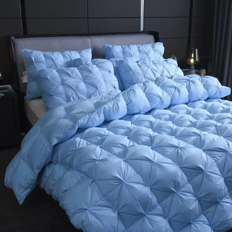 White Goose Down Comforter Warm Winter Thick 3D Bread Bed Blanket Luxury Pinch Pleated Filling for Quilts Single Double Duvet.