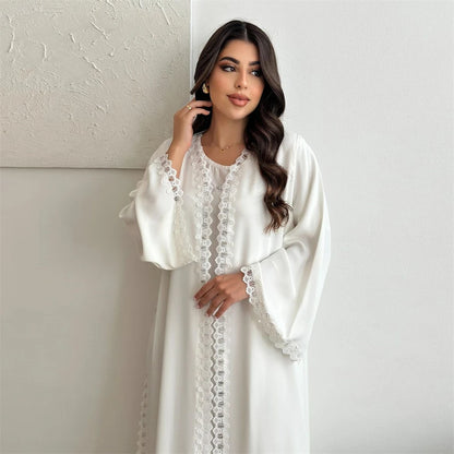 White Open Kimono Abaya Dubai Luxury 2024 Muslim Lace Abayas For Women Kaftan Dress Kebaya Islamic Clothing Robe Femme Musulmane.