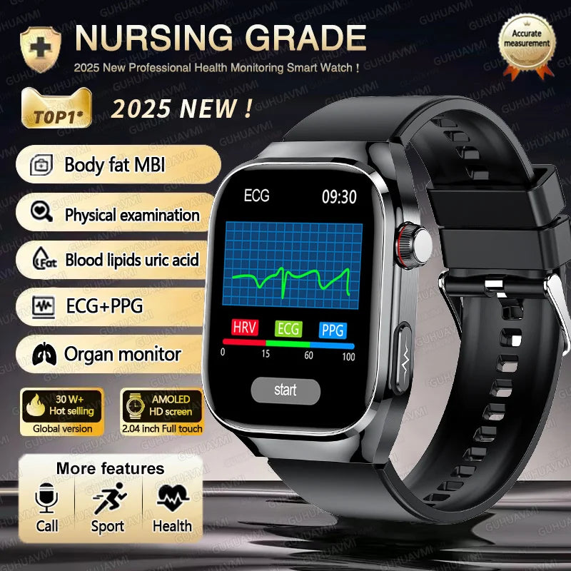 2025 New For Huawei Three highs Blood Pressure Smartwatch ECG Uric Acid Heart Rate Clock Body Analysis Health Monitoring Watches