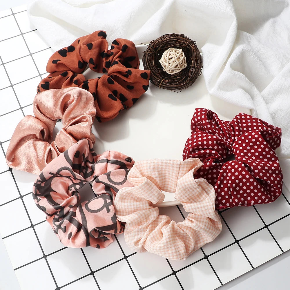 5Pcs/Lot Girl Pink Red Hair Band Accessories Fashion Large Hair Ties Solid Color Elastic Scrunchies For Women Ponytail Hairstyle