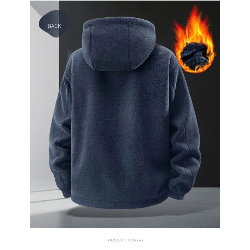 CHUJIE Men's autumn and winter fleece fashion graphenewarm hooded jacket outdoor hiking sports with thick fleece cardigan jacket.