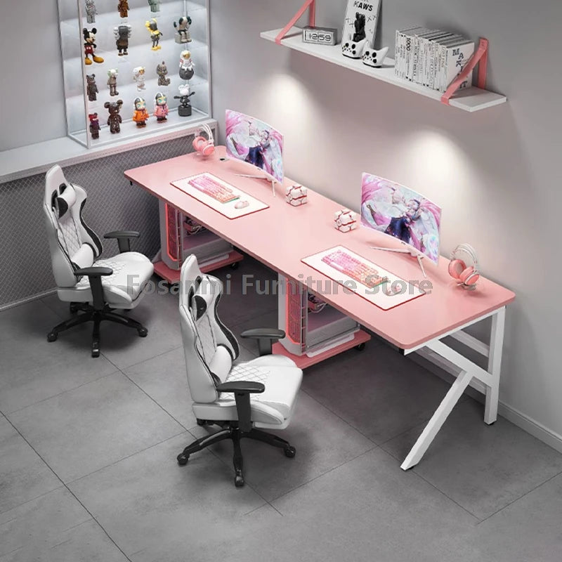 Großer 2-Personen-Gamer-PC-Schreibtisch mit K-förmigen Beinen, moderner Büro-Doppelcomputer-Schreibtische, geräumiger langer Gaming-Tisch für Zuhause und Arbeitszimmer für zwei Personen