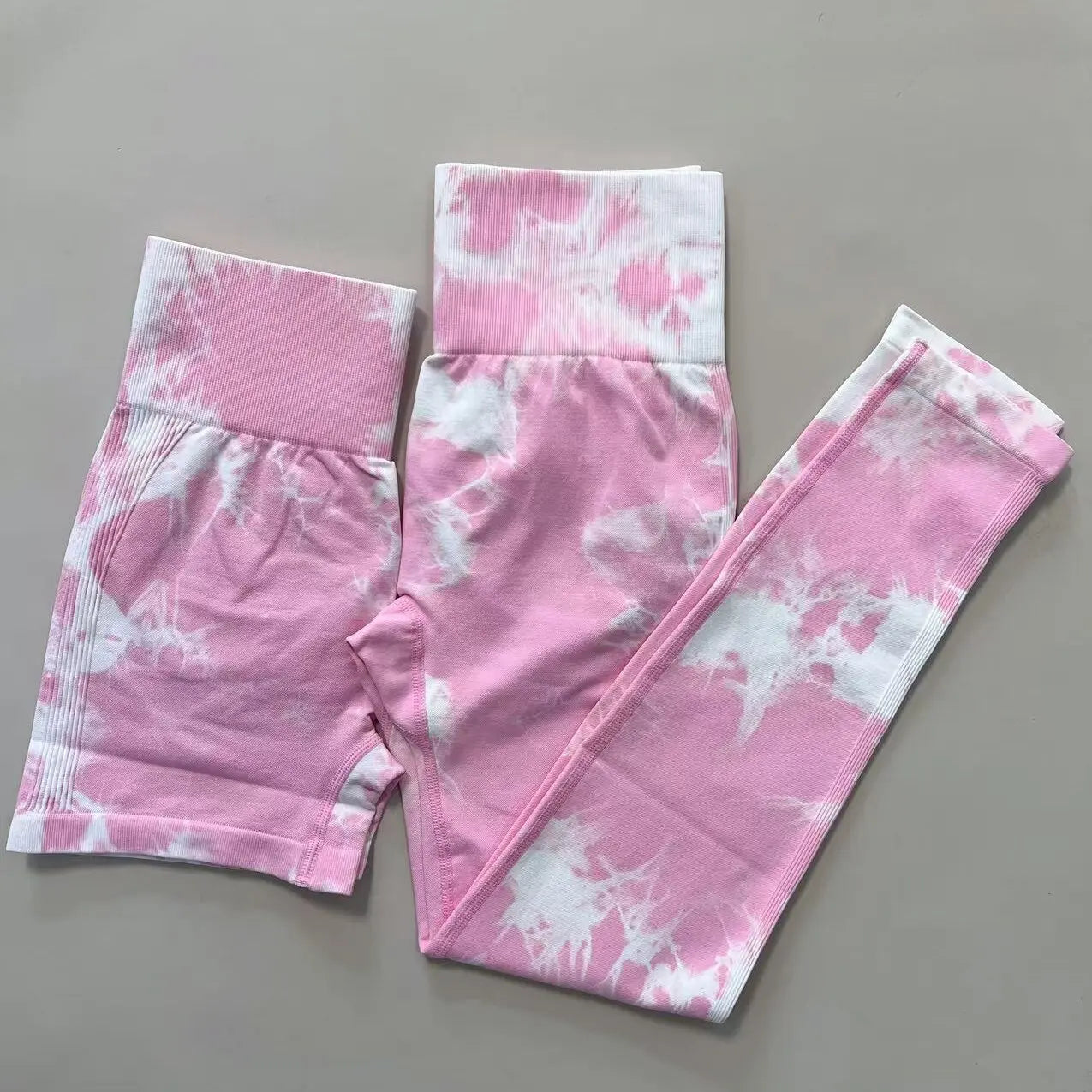 2 PCS Women Athletic Gym Leggings + Shorts Tie Dye Sports Workout Yoga Tights Butt Lifting Scrunch High Waist Yoga Pants.