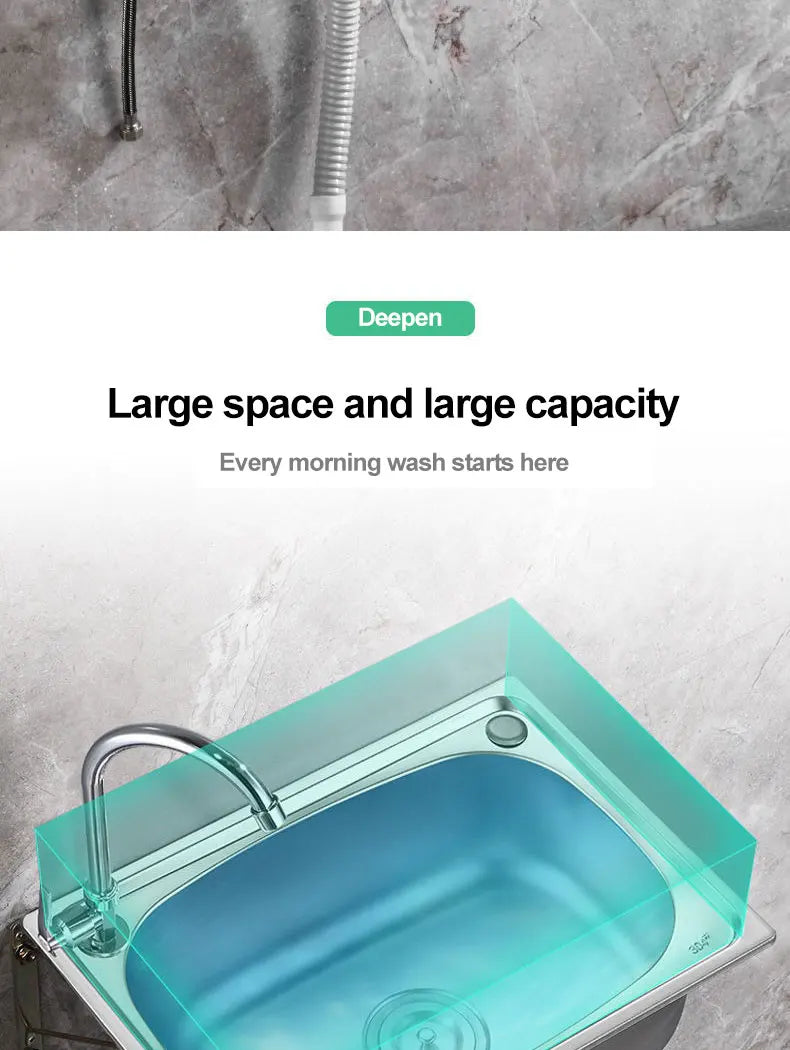 Verdickter Einzelschlitz aus Edelstahl 304 mit Halterung zum Aufhängen an der Wand, Waschbecken, Balkonbecken, Küchenwaschbecken, Waschbecken