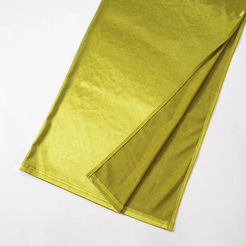 2025 Autumn Stain Long Solid Color Skirt Women Elegant High Waist Side Split Maxi Skirts Party Sexy Clothes for Female