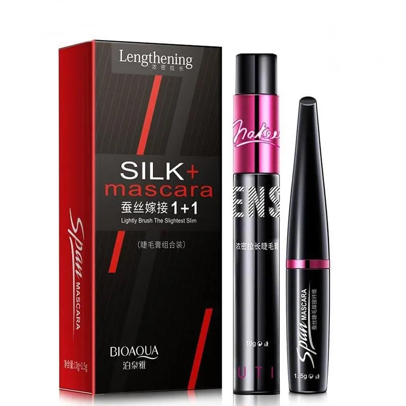 Sweatproof Mascara and Silk Fiber Set Grafting Mascara Set Moisturizing Liquid Curls Thick Eyelashes.