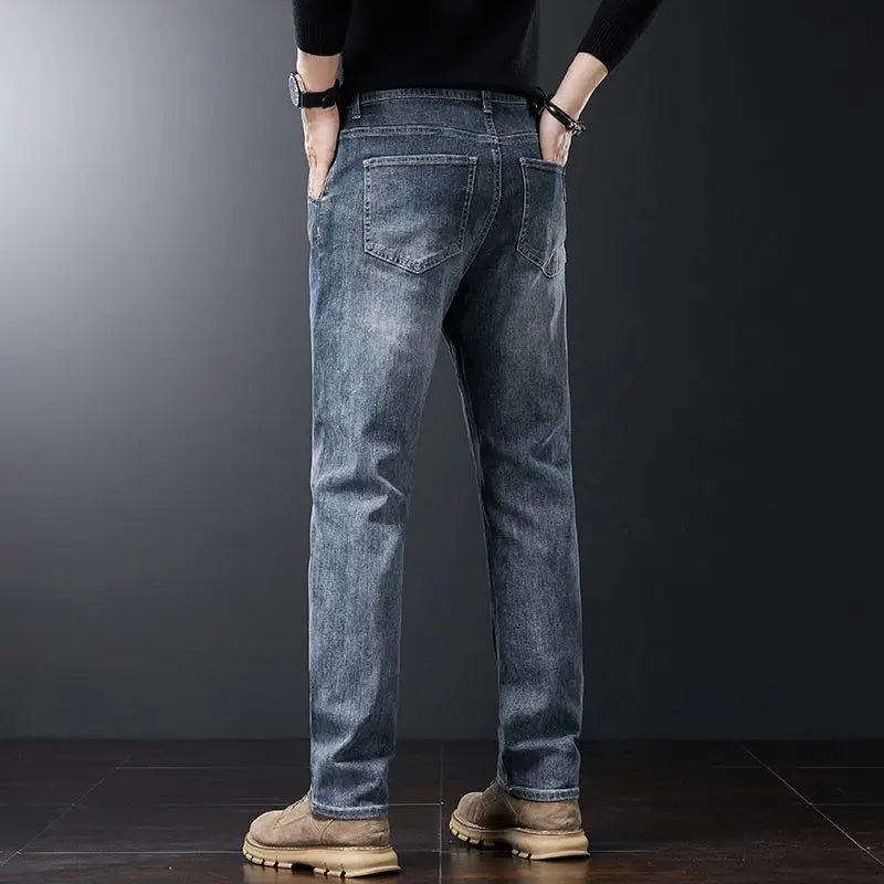 Autumn Winter Men's Fashion Casual Stretch Straight-leg  Jeans Men Streetwear Denim Jogger Pants Men Baggy Harem Jean Trousers.