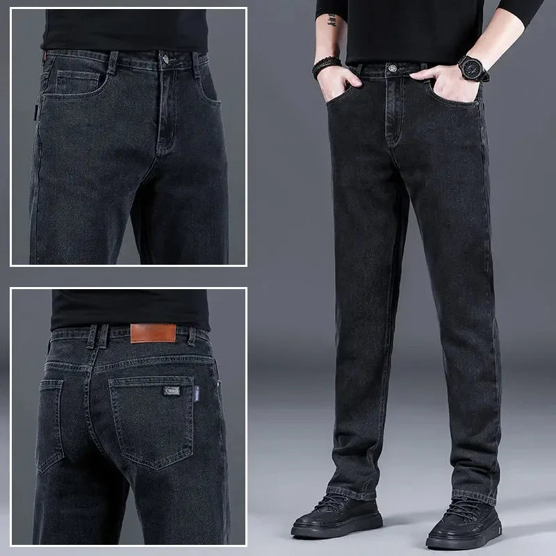 Fashionable Casual Men's Jeans Slim Straight Long Pants Versatile Spring Autumn Winter New Style High Waist Trousers.