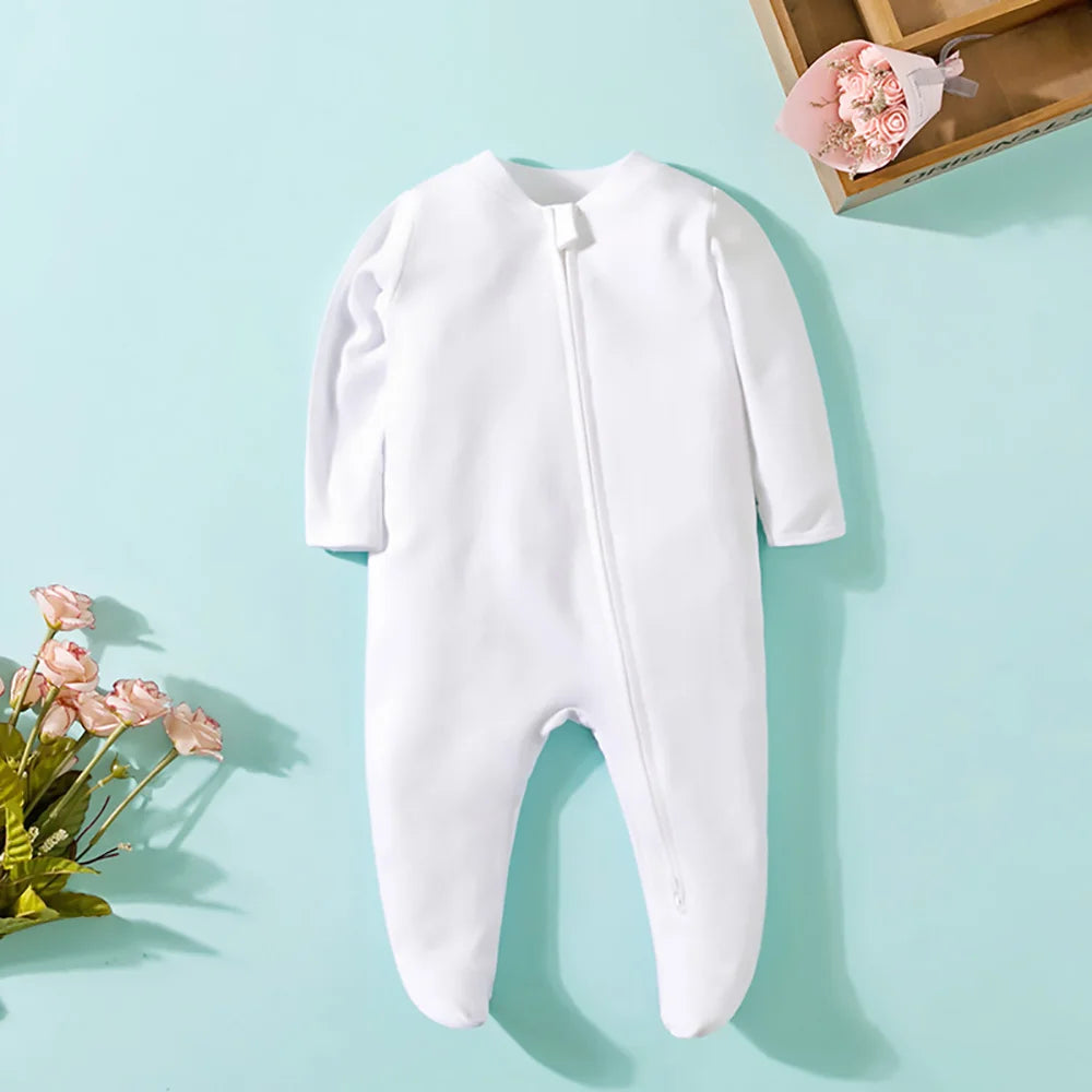 Frühling Neugeborenen Footed Pyjamas Zipper Mädchen und Jungen Strampler Langarm 0-12 Monate Baby Kleiden Overall Baumwolle Solide weiß Mode.