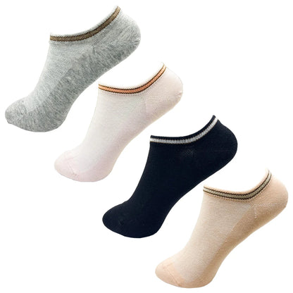 4 Pairs Cotton Women's Boat Socks No Show Socks Set for Lady White Invisible Cotton Socks Pack Pink Black Breathable Summer