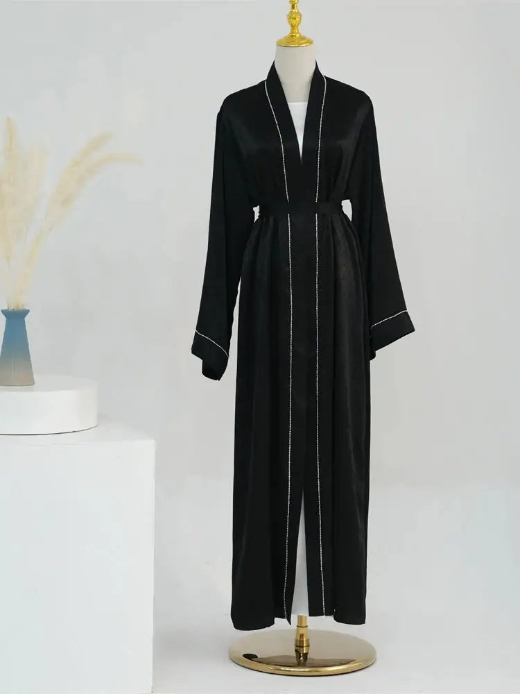 Ramadan Eid Open Satin Shimmer Kimono Abaya Damen Dubai Luxury Islam Muslim Kaftan Dress For Women Kebaya Robe Musulmane Femme.