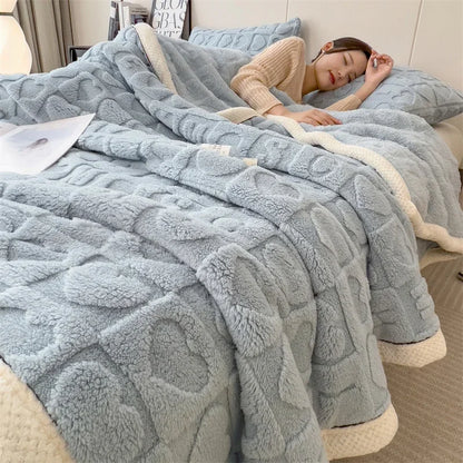 Winter Thick Lamb Fleece Blanket Solid Color Hibiscus Nap Blanket Coral Fleece Heart Shap Sofa Mat  A Grade Cotton Bed Sheets.