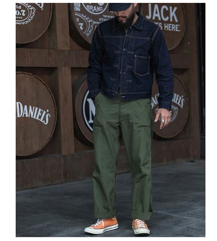 Bronson 1947 Model 838A OD7 Fatigue Utility Pants Men HBT OG-107 Baker Trousers.