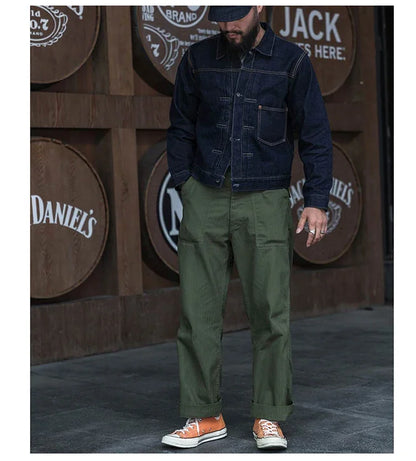 Bronson 1947 Model 838A OD7 Fatigue Utility Pants Men HBT OG-107 Baker Trousers.