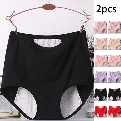 2pcs Girl Menstrual Panties Women's Physiological Briefs Ladies Period Leak Proof Panty High Waist Cotton Underwear.
