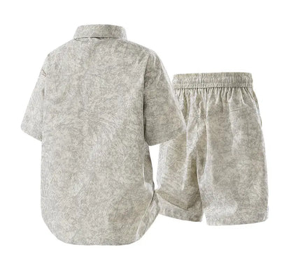 Men's Summer Casual Versatile Fashionable Cool Short-Sleeved Shirt And Shorts Set Trendy Business Casual Outfit.