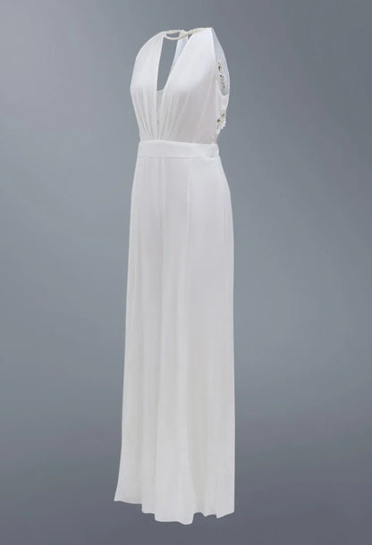 Sexy Deep V-neck Sleeveless Off Shoulder Lace Split Wide Leg Off Shoulder Women's Elegant Fashion Sexy jumpsuit.