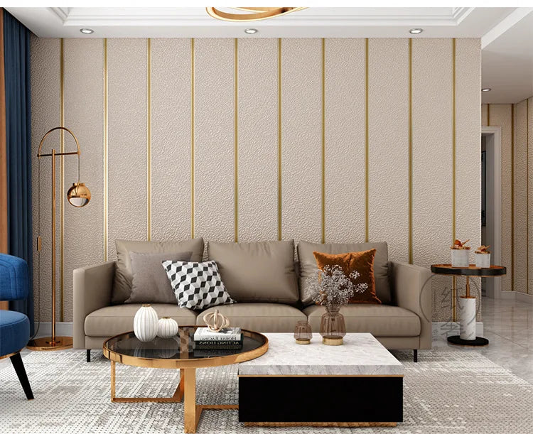 Hirschhaut Samt horizontal gestreifte Tapete Wohnzimmer Schlafzimmer gestreifte Film- und Fernsehwand 3D-Relief verdickte Tapete