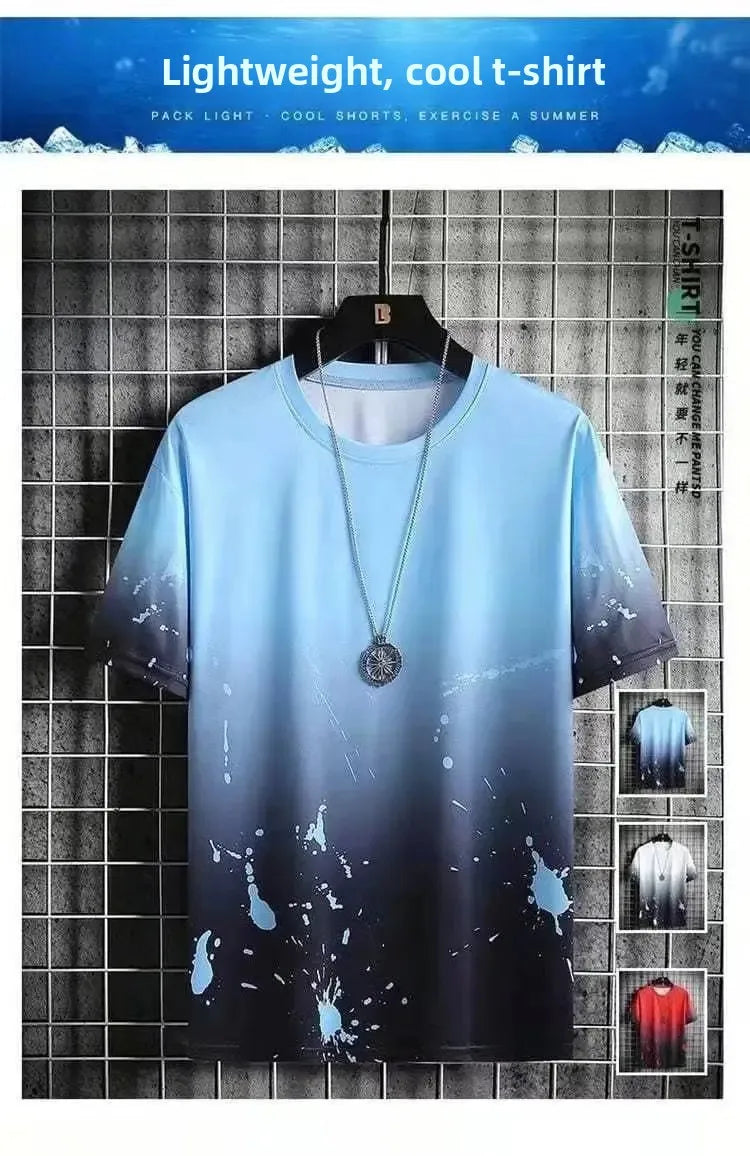 Cool Ice Silk Short Sleeve And Shorts Sports Set for Men Summer 2025 New Style Trendy Teenagers Casual Fashion Outfit.