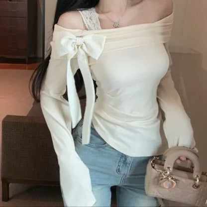 New Women's One-Shoulder Bodycon Shirt Spring Fashion Cover-Up French Style Korean Small Top Sleeveless Collarless Design.