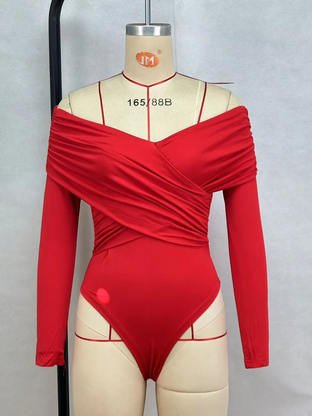 Sexy Hot Girl Slim Jumpsuits Women Fashion Solid Color Folds Corset Bodycon Crossed Bodysuits Long Sleeves Trendy Lady Rompers.