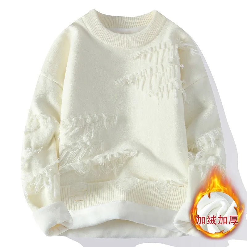 New Fashion Men Streetwear Knitted Sweaters Man Outwear Loose Casual O-neck Pullovers Sweaters Male Fleece Winter Clothing 4XL.