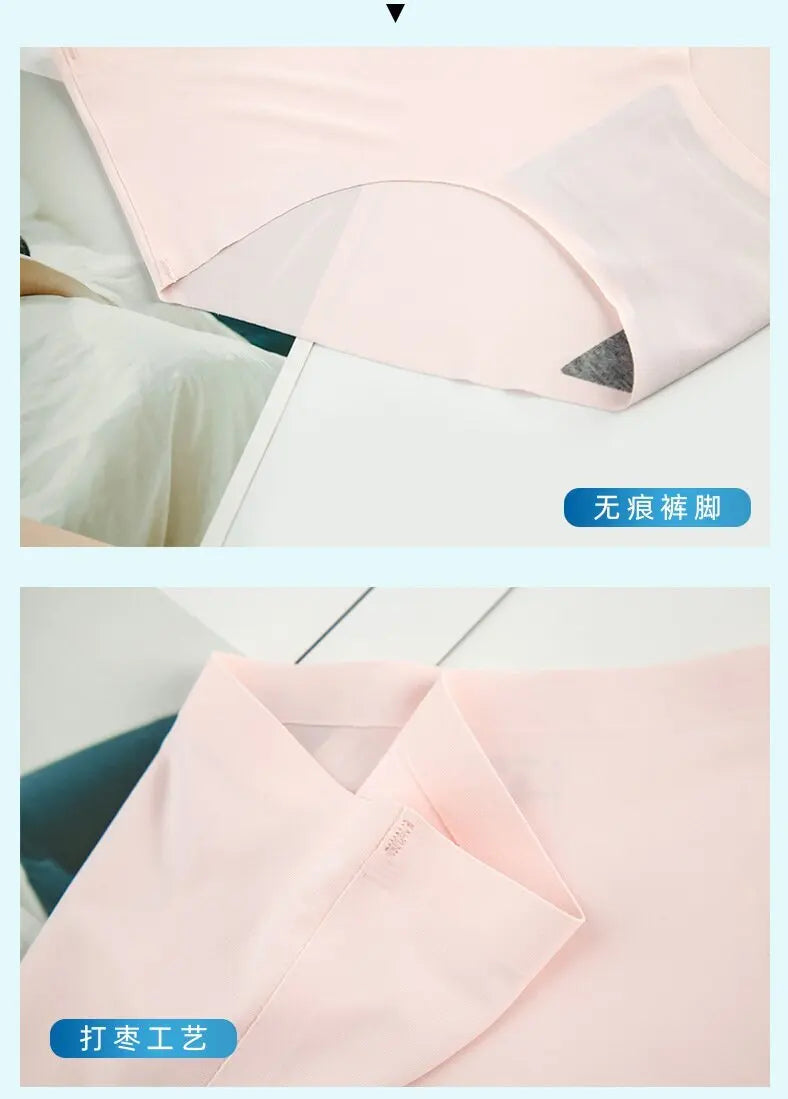 4PCS/Set Plus Size Women's Panties Solid Seamless Underwear Comfortable Breathable Ice Silk Sexy Lingerie Intimates Underpants