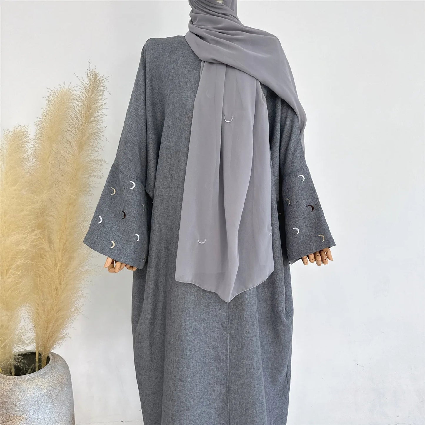2025 Ramadan Khimar Abaya Saudi-Arabien Türkei Islam Stickerei Mond Muslimischen Strickjacke Kleid Gebet Kleidung Kleider Für Frauen.