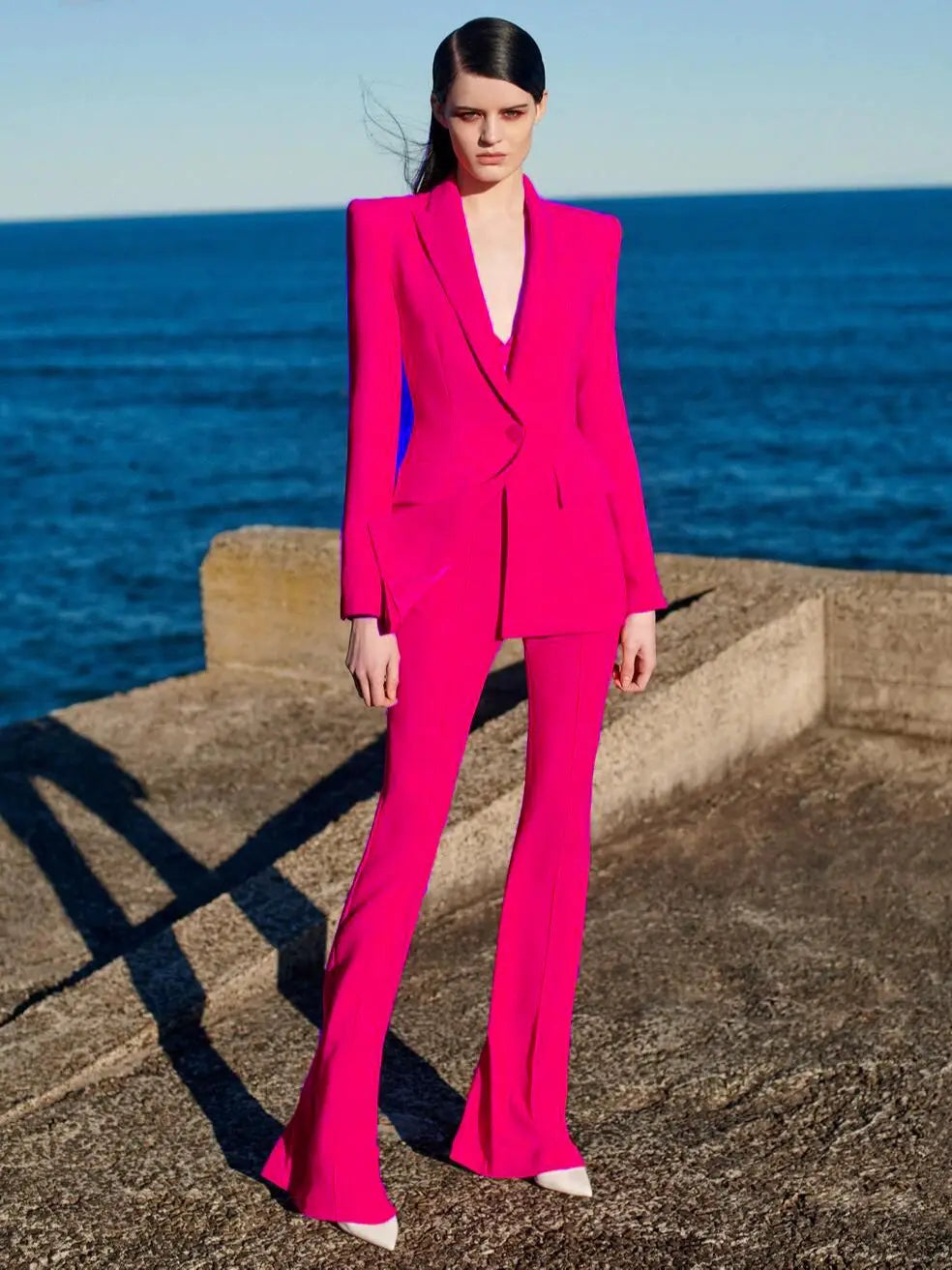 HIGH STREET Newest 2024 S/S Designer Runway Suit Set Women Single Button Slim Fit Blazer Flare Pants Suit Two Pieces.