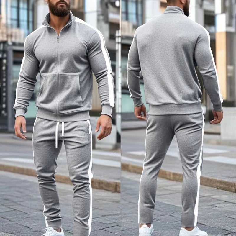 2025 Europe and the United States Spring and Autumn Outdoor New Leisure Men's Sports Suit Color Contrast Outdoor Men's 2 Pieces.