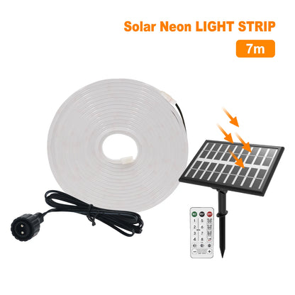 10M Solar Neon LED Strip Outdoor Pool IP67 Waterproof Flexible 2835 LED Tape Light Sign With Remote 24V 120LEDs/M Tube Diode
