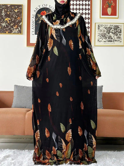 2023 Muslim Solid Cotton Abaya For Women Ramadan Prayer Garment Joint Hat Dubai Turkey Middle East Femme Robe Floral Loose Dress