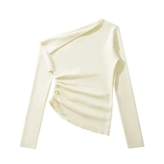 American Style One Shoulder Long Sleeve Women's T-shirt Autumn Pure Desire High-grade Slimming Personality Oblique Shoulder Base.