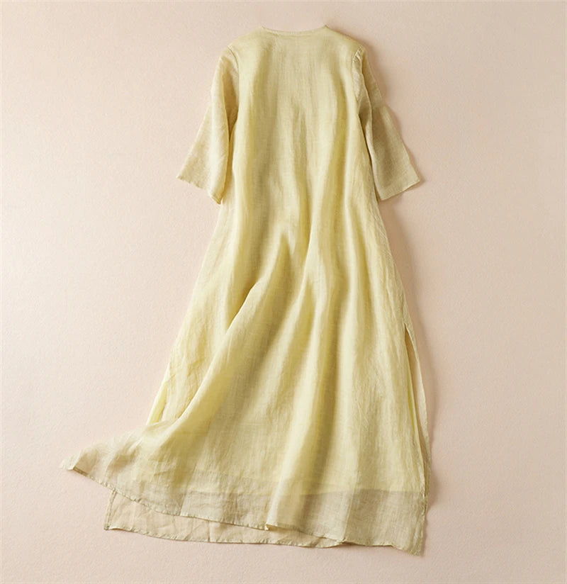 Sommer Druck Vintage Kleider Für Frauen 2025, Neue Casual Lange Dünne Atmungsaktive Kleid Femme Robe Büro Dame Arbeit Elegante Kleidung.