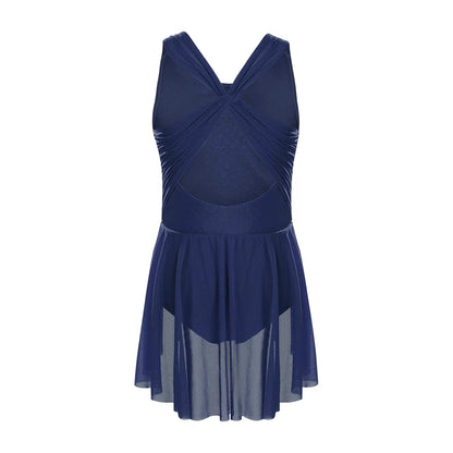 Kinder Mädchen Ärmellose Ausschnitt Strass Eiskunstlauf Trikot Kleid Lyrical Dance Gymnastik Akrobatik Leistung Kostüm