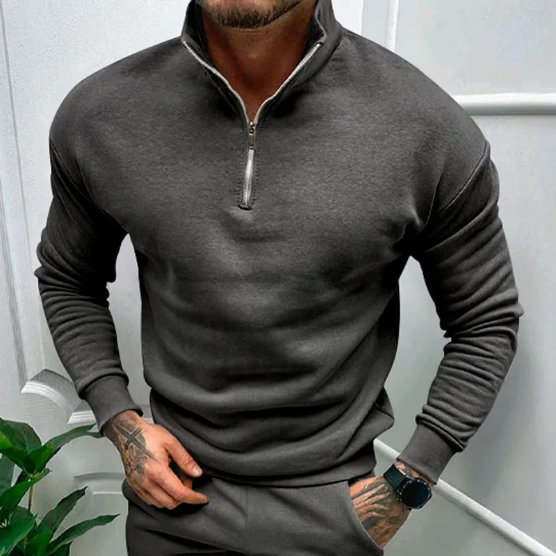 Autumn Thick Warm Knitted Sweaters Comfy Clothing Half Zip Fleece Winter Coat Solid Long Sleeve Turtleneck Shirts Pullover Men.