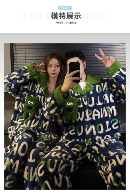 Winter Fleece-gefüttert Verdickte Korallen Fleece Pyjamas Für Männer Lange Plüsch Geeignet Für Oberbekleidung Hause Tragen Paar Pyjamas Set für.