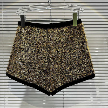 Trendy Women's Solid Color Bright Silk Woolen Shorts 2024 Autumn Fashion New Items High Waist Short Pants Female.